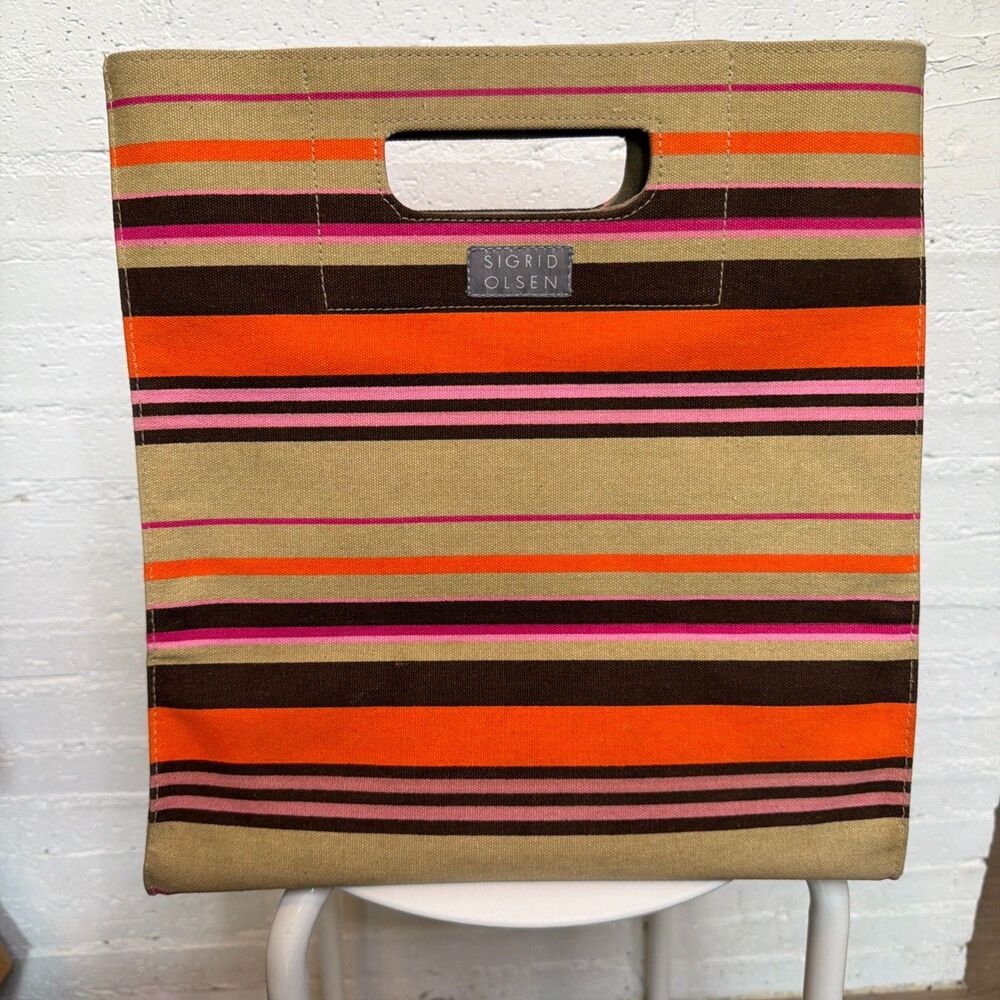 Sigrid Olson Striped Canvas Tote Bag Boho-Chic Earthy 70s' Revival Resort Beach